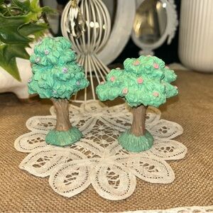 Cottontail Lane Flower Rose trees for Easter Villages Spring Decor 3.5" set of 2